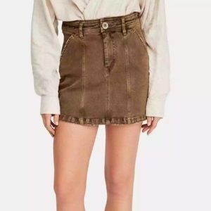 FREE PEOPLE Lennox Seamed A Line Denim Mini Skirt Antique Brass | Size 0